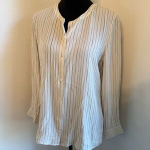 Women’s Striped White Button-Up Blouse (Size S)